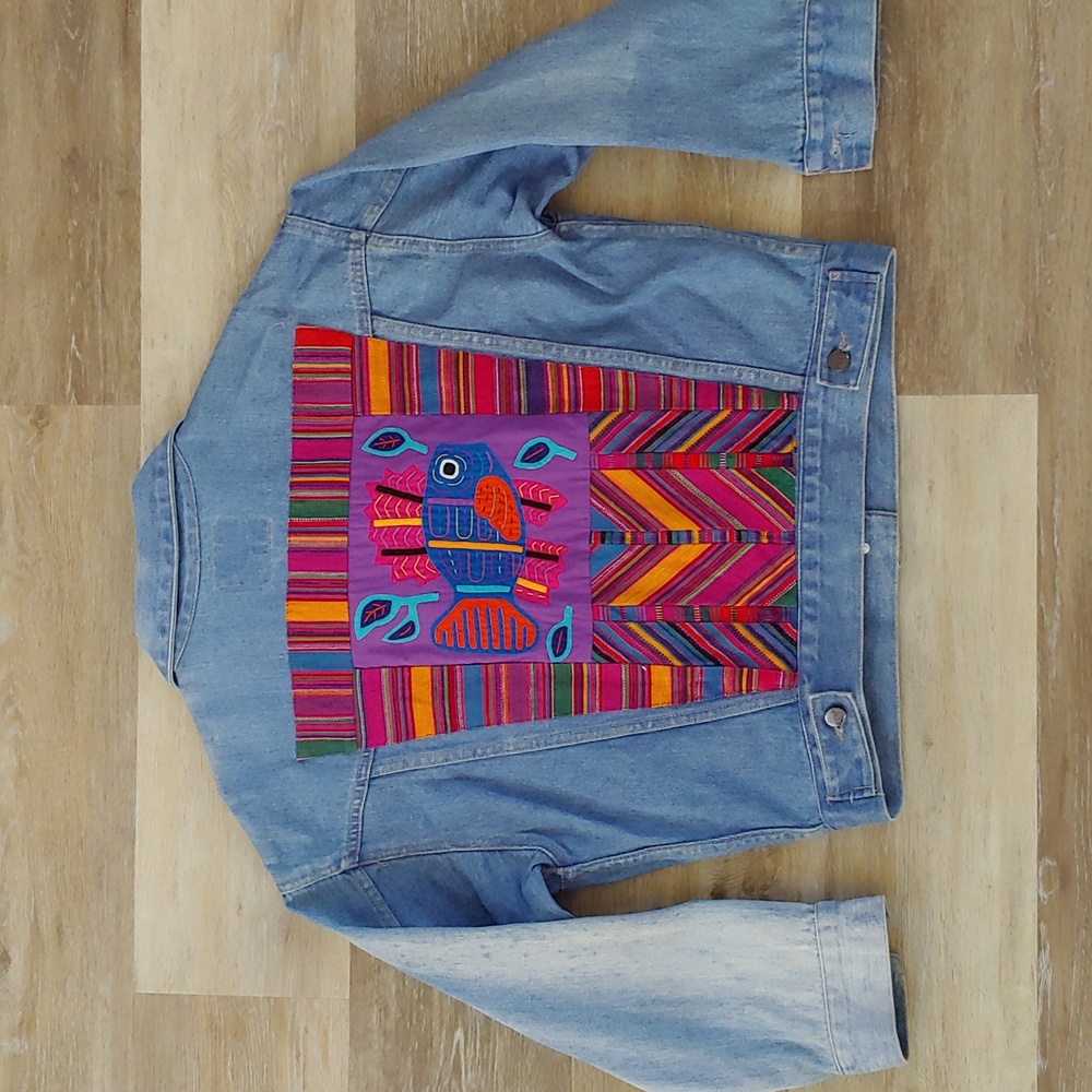 Rare Vintage USDA Denim Company Southwestern Aztec Tapestry Fish Denim Jacket
